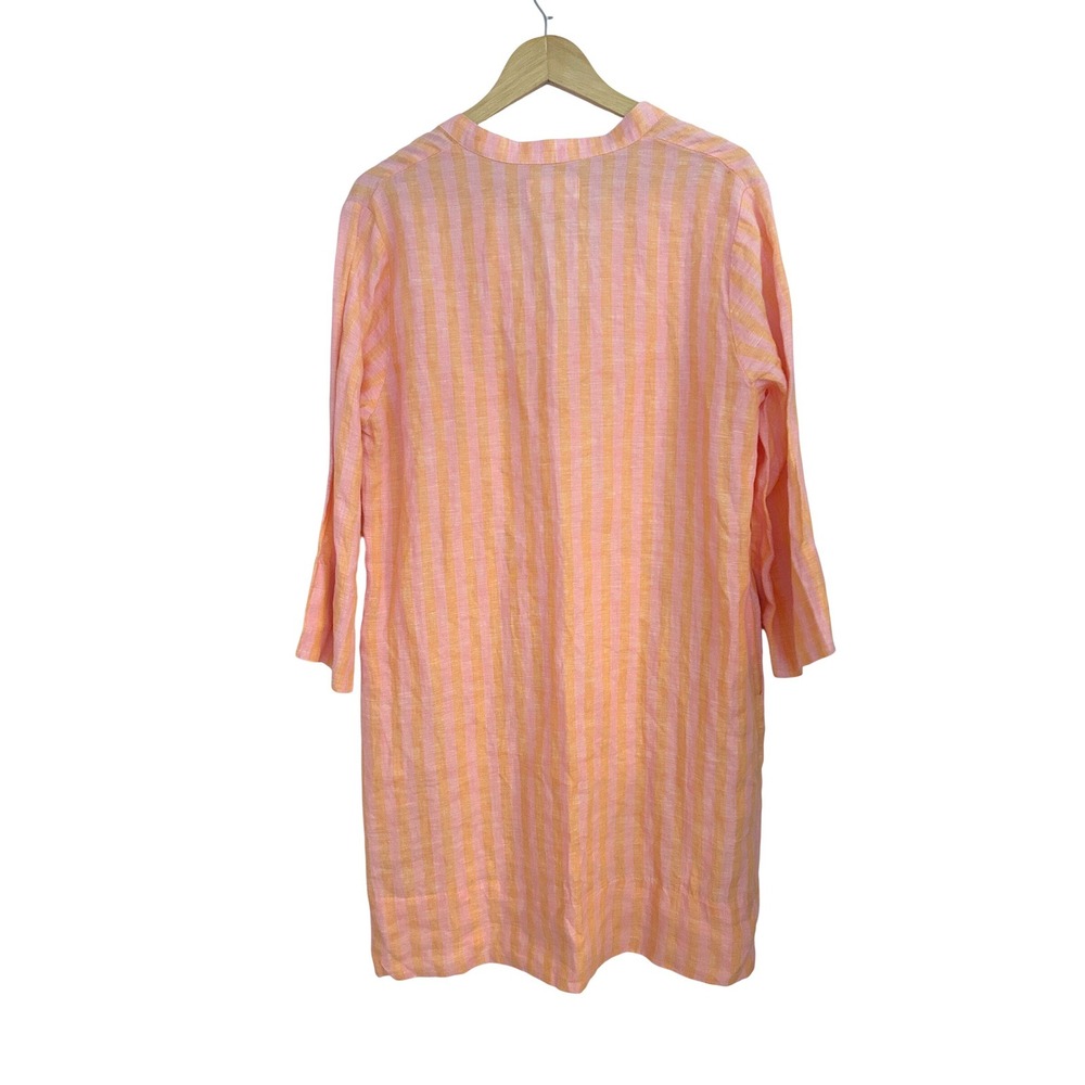 Trovata Birds of Paradis Lucca Linen Shirt Dress Pink Orange Stripe Womens Large - Picture 5 of 8